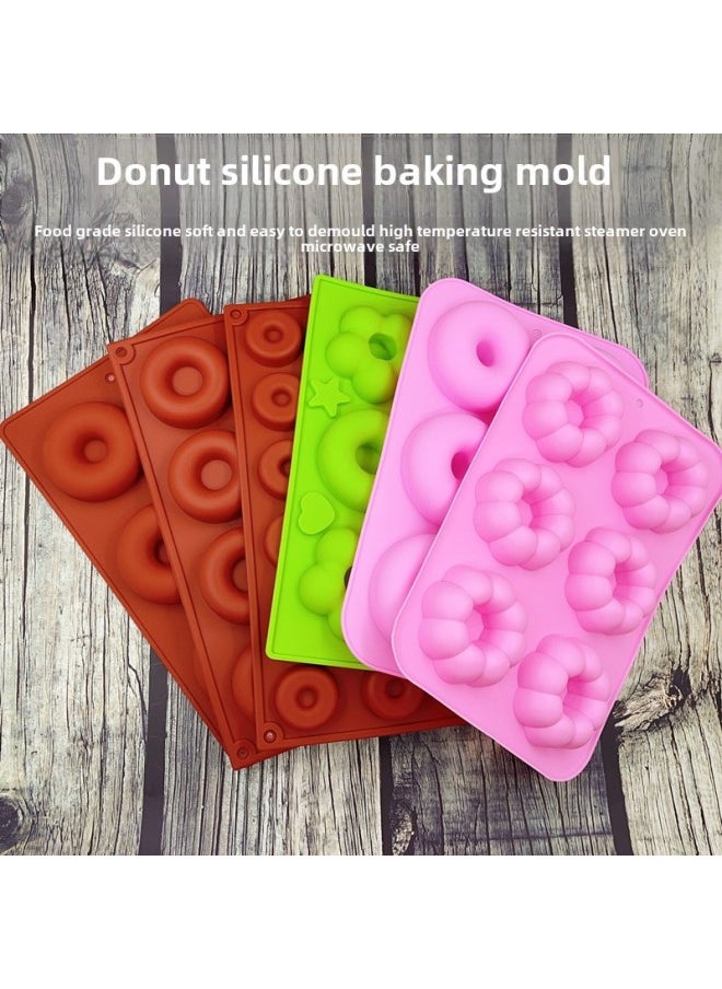 Generic - Donut Mold 6 Even 8 Even Steamed Rice Cake Water Tower Cake Dessert Hollow Circle Silicone Baking High Temperature Oven Available-Specification:6 Donuts In A Row (random Color) - Image 1