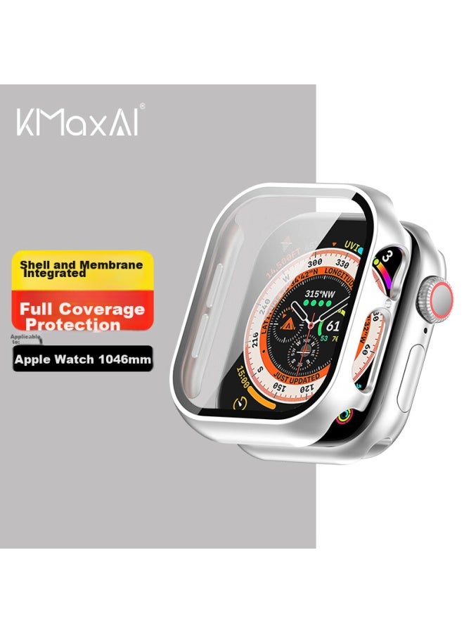 Kmaxai Compatible With Apple Watch S10 Protective Film + Case, All-in Full Coverage, For Apple Watch 10 46mm Screen Protector & Protective Case, Hard Shell + Tempered Glass, Silver - Image 1