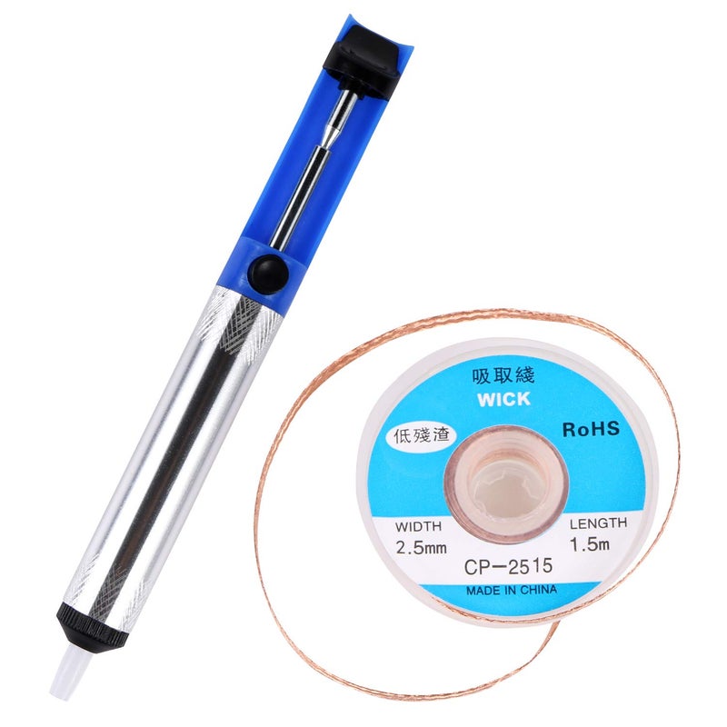 EVERMARKET(TM) Desoldering Wick, solder braid with 2.5mm Width, 1.5m Length and Solder Sucker Desoldering Vacuum Pump Solder Removal Tool - Blue - Image 1