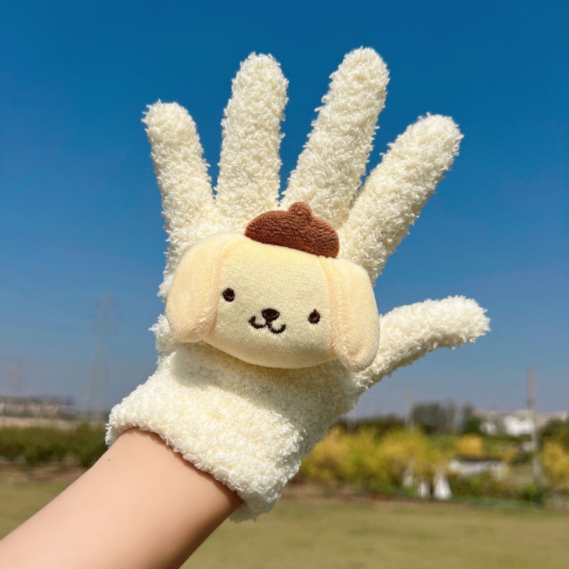 Cute Loopy Beaver Coral Fleece Fingerless Gloves for Winter WarmthCoral velvet gloves [milk yellow gloves pudding dog]] Coral velvet gloves [milk yellow gloves pudding dog]] 