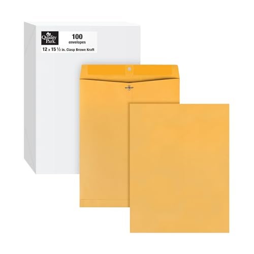 Quality Park 12 x 15-1/2 Clasp Envelopes, Clasp and Gummed Closures, for Oversized Papers, Drawings or Posters, 32 lb Kraft Paper, 100/Box (QUA37810) - Image 1