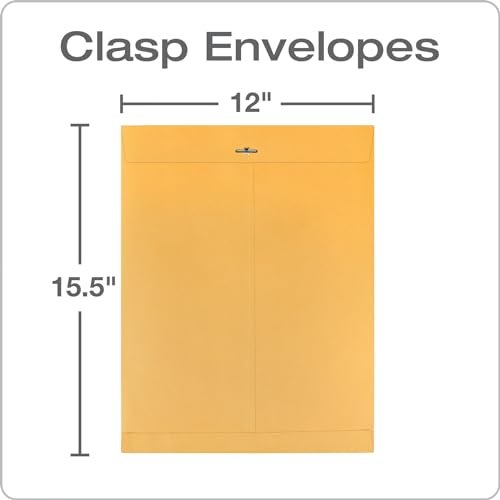 Quality Park 12 x 15-1/2 Clasp Envelopes, Clasp and Gummed Closures, for Oversized Papers, Drawings or Posters, 32 lb Kraft Paper, 100/Box (QUA37810) - Image 2