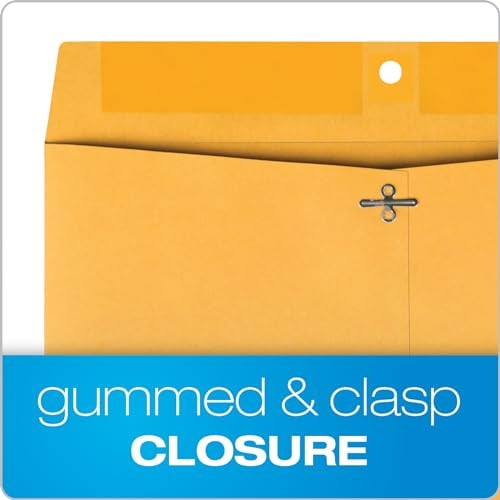 Quality Park 12 x 15-1/2 Clasp Envelopes, Clasp and Gummed Closures, for Oversized Papers, Drawings or Posters, 32 lb Kraft Paper, 100/Box (QUA37810) - Image 3
