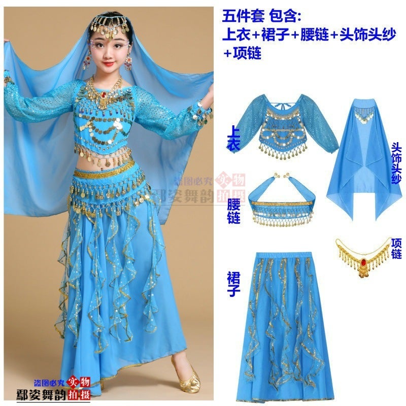 Children'S Long-Sleeved Indian Dance Performance Clothing Xinjiang Dance Performance Clothing Girls Belly Dance Clothing Toddler Ethnic Dance Clothing - Image 1