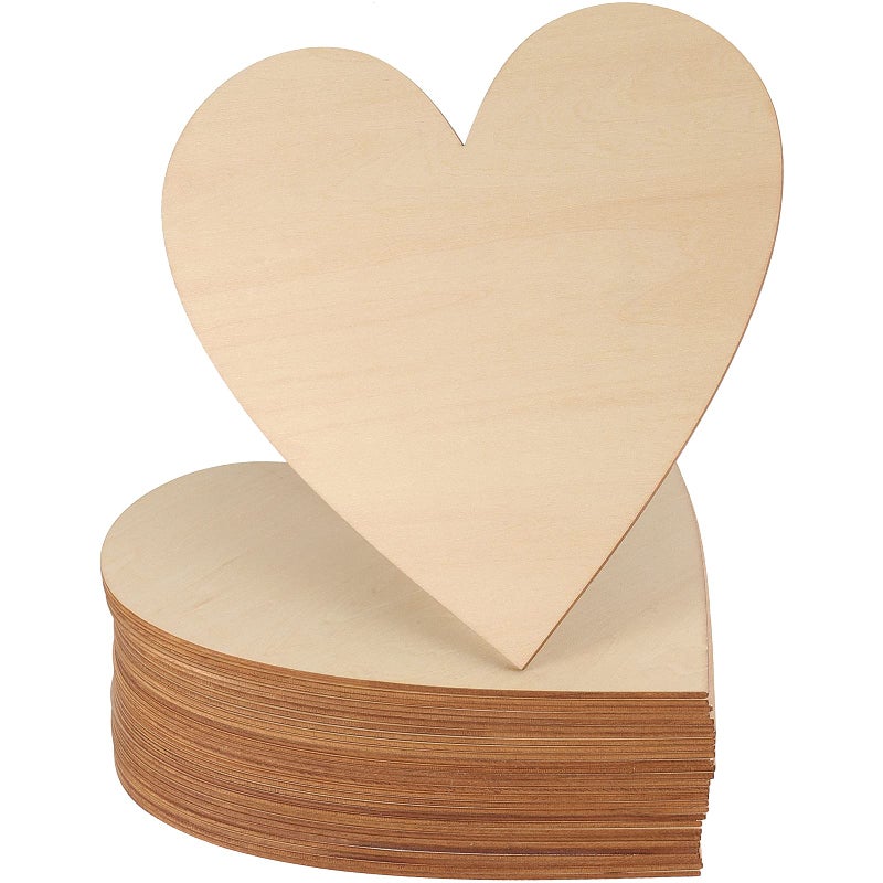 FUNSUEI 30 PCS 8 Inches Natural Wood Heart Slices Unfinished Predrilled Wooden Heart Cutouts for Home Decoration Wedding Valentine
