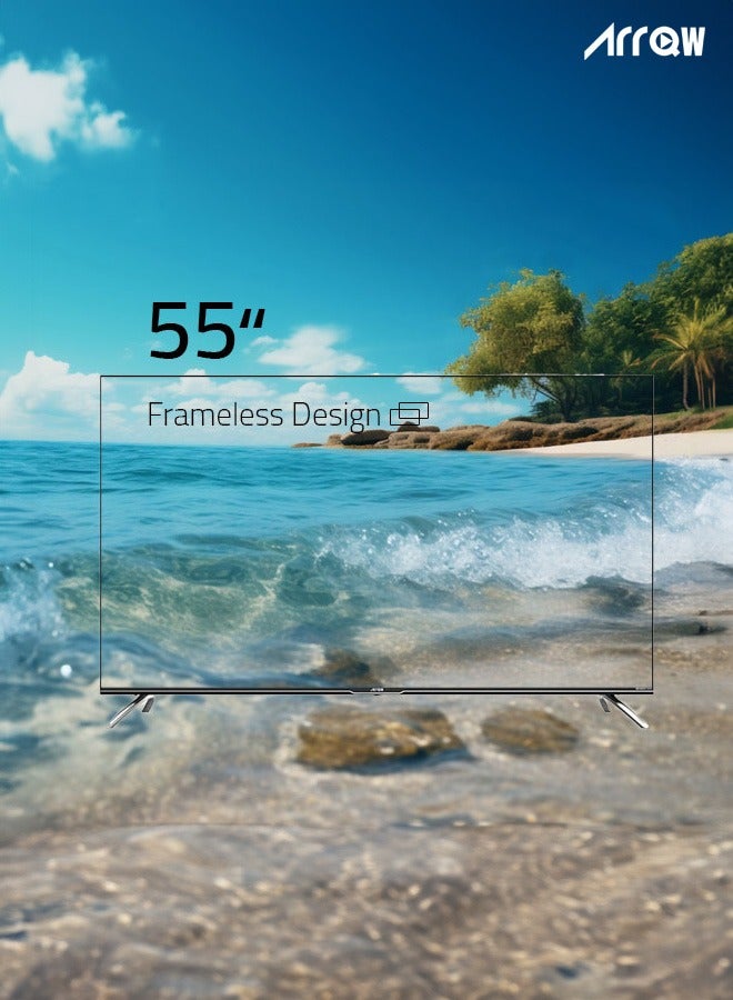 آركيو تلفزيون جوجل الذكي 55 بوصة 4K UHD HDR، نظام أندرويد الأصلي بتصميم بدون إطار، شاشة LED، دقة 3840 × 2160، معالج Cortex CA55، ذاكرة 1.5 جيجابايت، متجر جوجل بلاي، أندرويد 11، الطراز: RO-55LCS-11 - Image 4