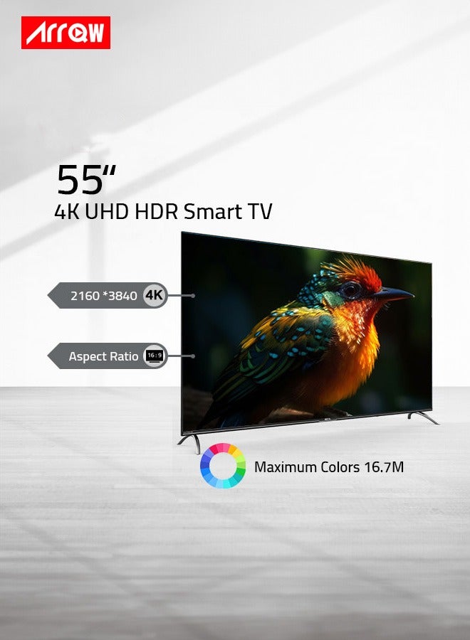 آركيو تلفزيون جوجل الذكي 55 بوصة 4K UHD HDR، نظام أندرويد الأصلي بتصميم بدون إطار، شاشة LED، دقة 3840 × 2160، معالج Cortex CA55، ذاكرة 1.5 جيجابايت، متجر جوجل بلاي، أندرويد 11، الطراز: RO-55LCS-11 - Image 1