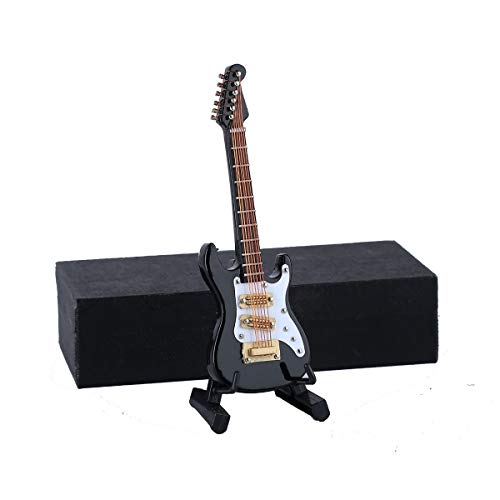 Dselvgvu Wooden Miniature Electric Guitar with Stand and Case Mini Musical Instrument Electric Guitar Replica Collectible Figurines Model Home Decoration Display Ornament Black 392x124x037 - Image 1