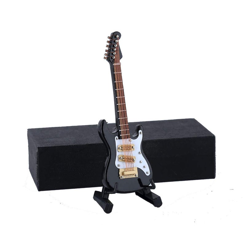 Dselvgvu Wooden Miniature Electric Guitar with Stand and Case Mini Musical Instrument Electric Guitar Replica Collectible Figurines Model Home Decoration Display Ornament Black 392x124x037 - Image 2