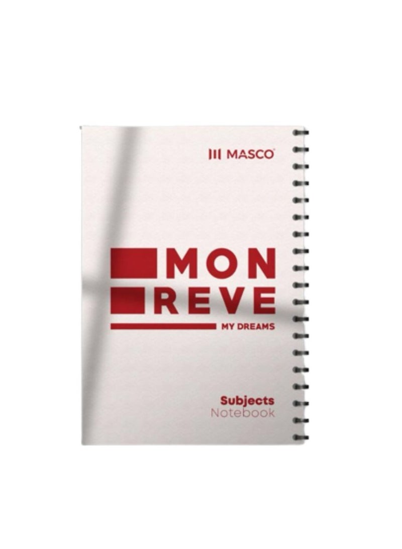 MASCO دفتر ملاحظات حلزوني بسطر واحد، مقاس A4، 100 صفحة، مناسب لثلاثة مواضيع، أبيض