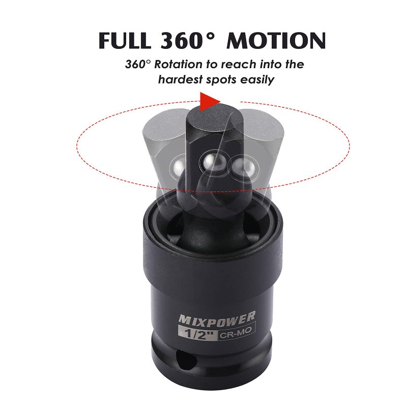 MIXPOWER 1/2-Inch Drive Impact Universal Joint, CR-MO Steel, Radius Corner Design, Flexible, Impact Rated, 1/2" U-Joint Adapter - Image 2