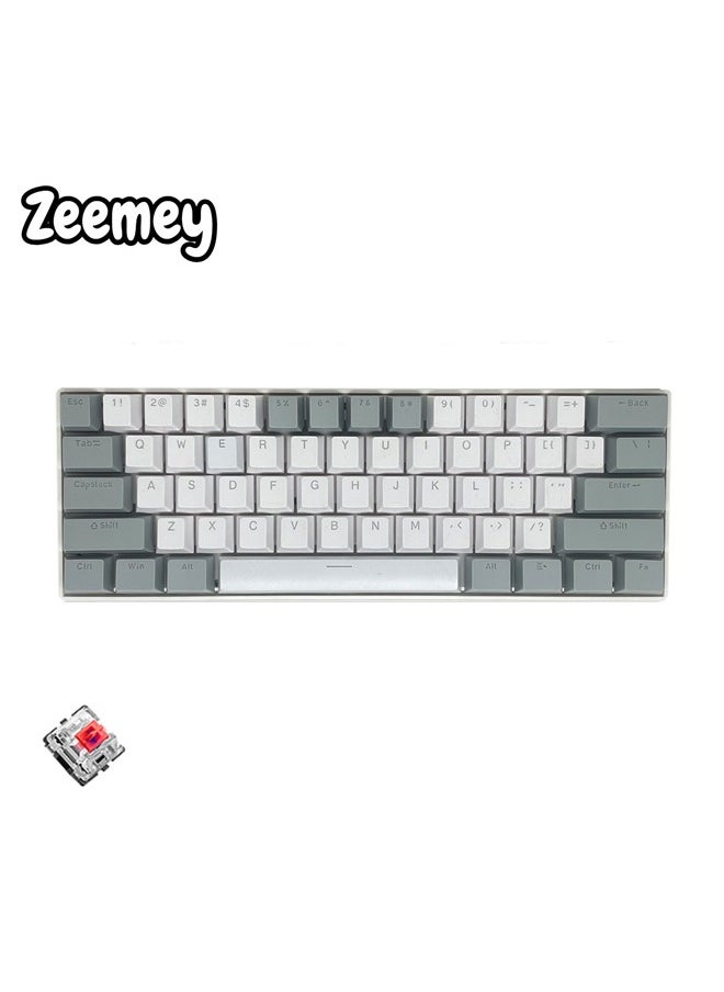 Zeemey - 61 Keys RGB Gaming Keyboard 60% Mini Wired Waterproof With Anti-ghosting Keyboard and Two-color Keycaps With Red Switch for Gamers(White and light gray) - Image 1