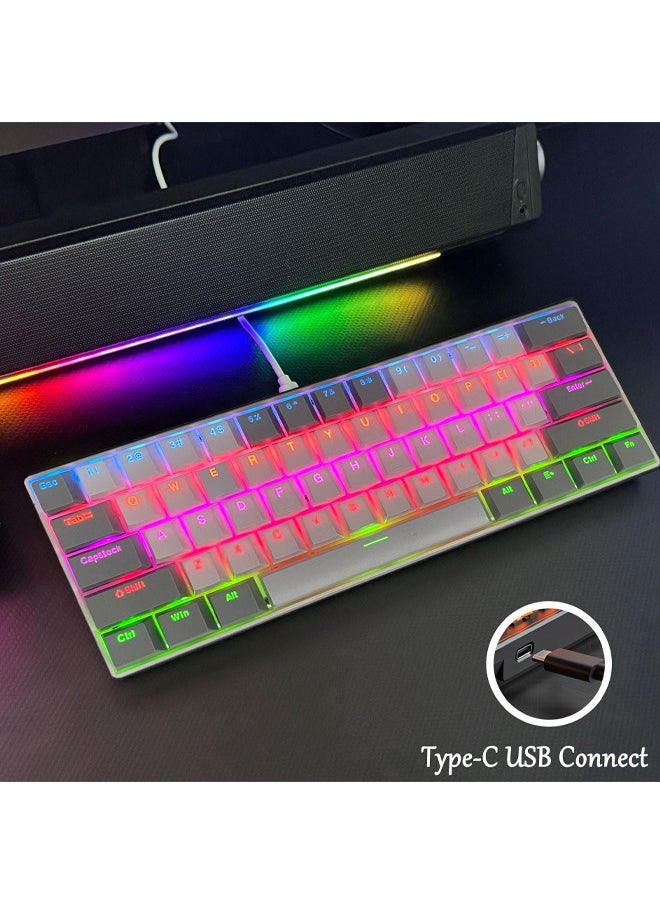 Zeemey - 61 Keys RGB Gaming Keyboard 60% Mini Wired Waterproof With Anti-ghosting Keyboard and Two-color Keycaps With Red Switch for Gamers(White and light gray) - Image 1
