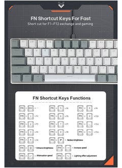 Zeemey 61 Keys RGB Gaming Keyboard 60% Mini Wired Waterproof With Anti-ghosting Keyboard and Two-color Keycaps With Red Switch for Gamers(White and light gray)  - Image 3