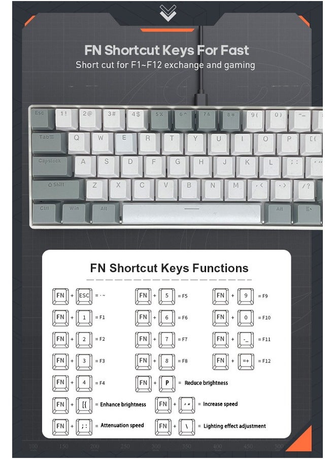 Zeemey - 61 Keys RGB Gaming Keyboard 60% Mini Wired Waterproof With Anti-ghosting Keyboard and Two-color Keycaps With Red Switch for Gamers(White and light gray) - Image 1