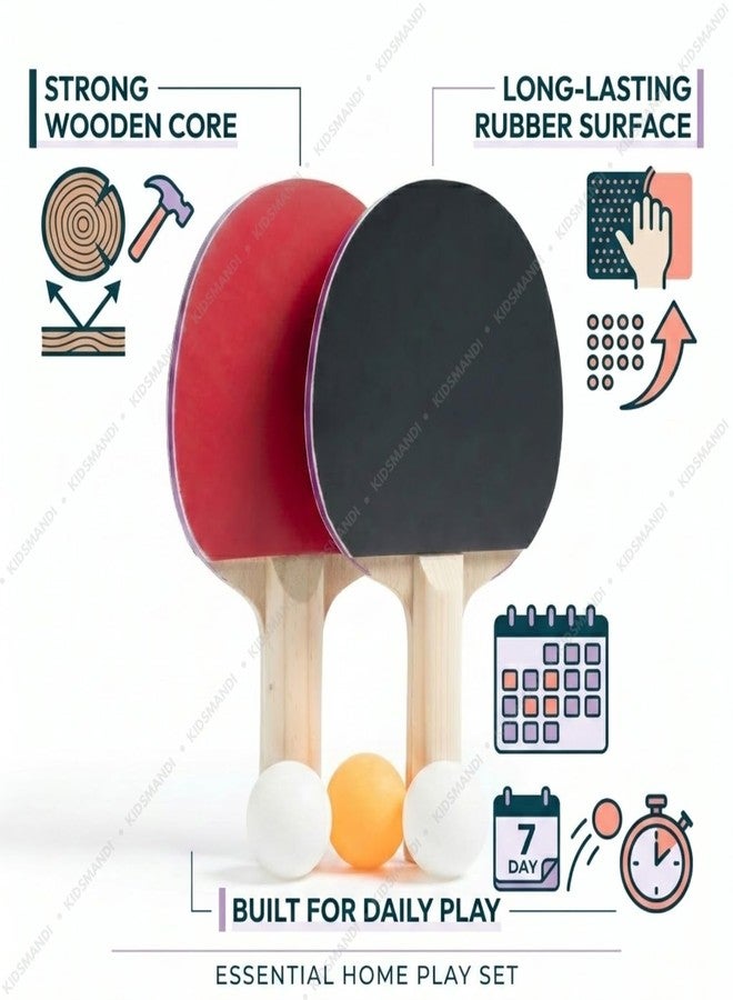 Kids Mandi® Table Tennis Set: 2 Premium Wooden Bats & 3 High-Bounce Balls. Portable Indoor Sports Training Kit for Kids & Beginners. Professional Wooden Paddles. Perfect Screen-Free Time - Image 2