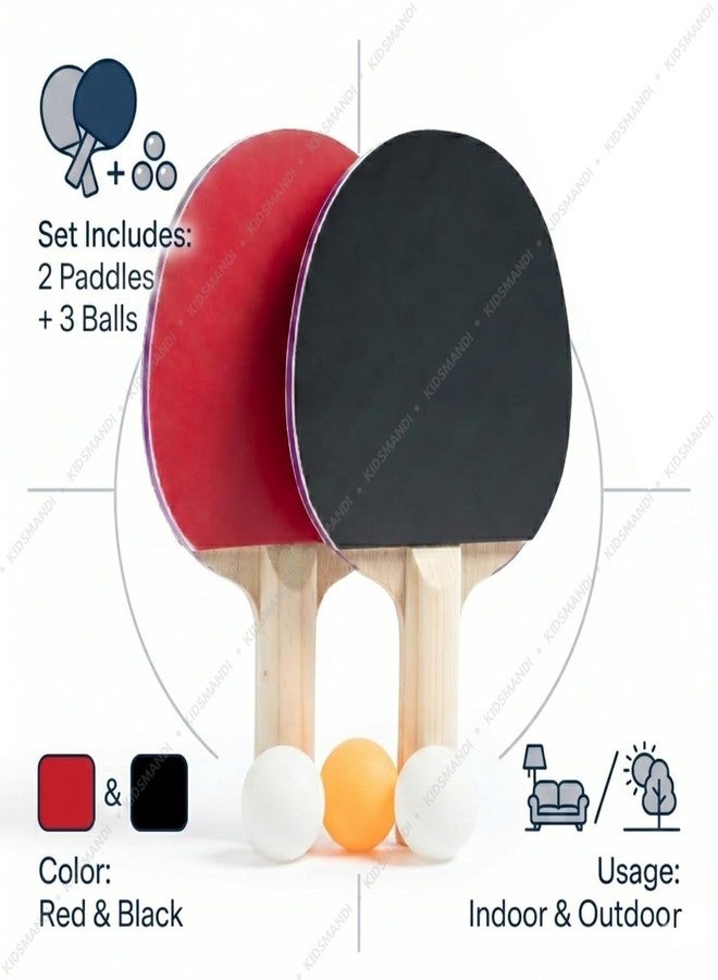 Kids Mandi® Table Tennis Set: 2 Premium Wooden Bats & 3 High-Bounce Balls. Portable Indoor Sports Training Kit for Kids & Beginners. Professional Wooden Paddles. Perfect Screen-Free Time - Image 4