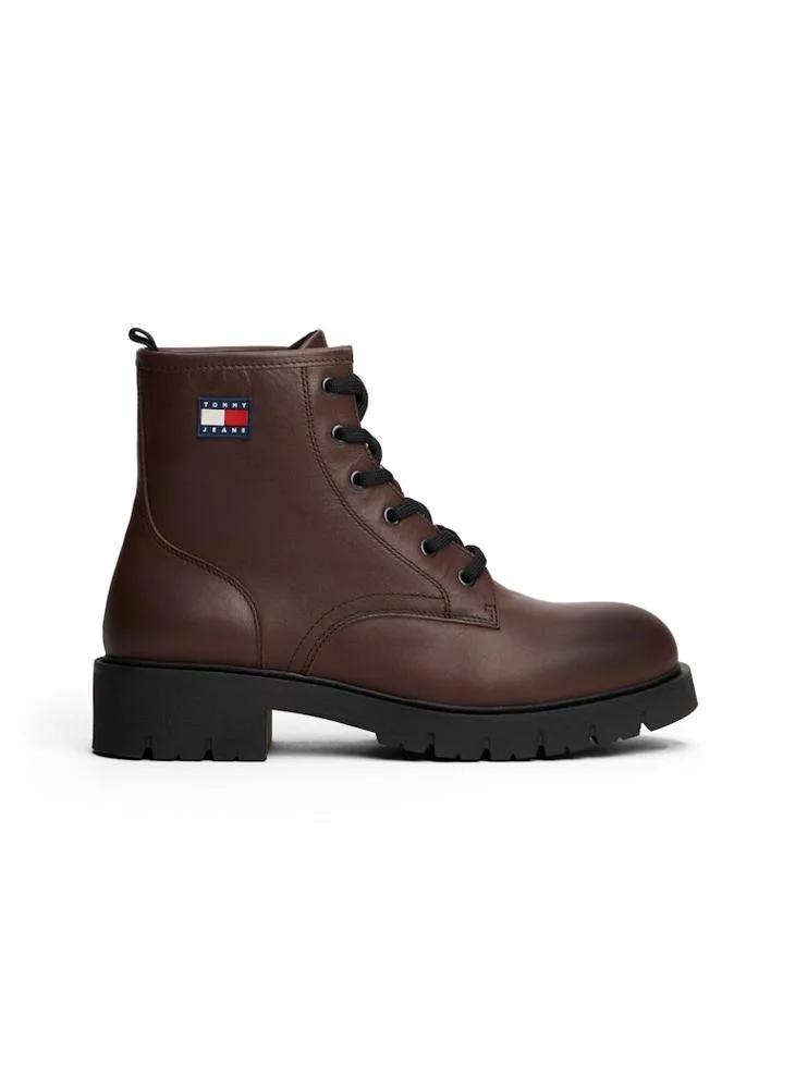 TOMMY JEANS Leather Cleat Lace-Up Ankle Boots