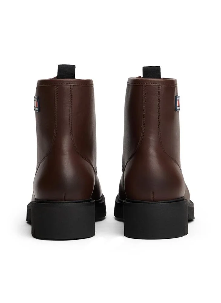 TOMMY JEANS Leather Cleat Lace-Up Ankle Boots