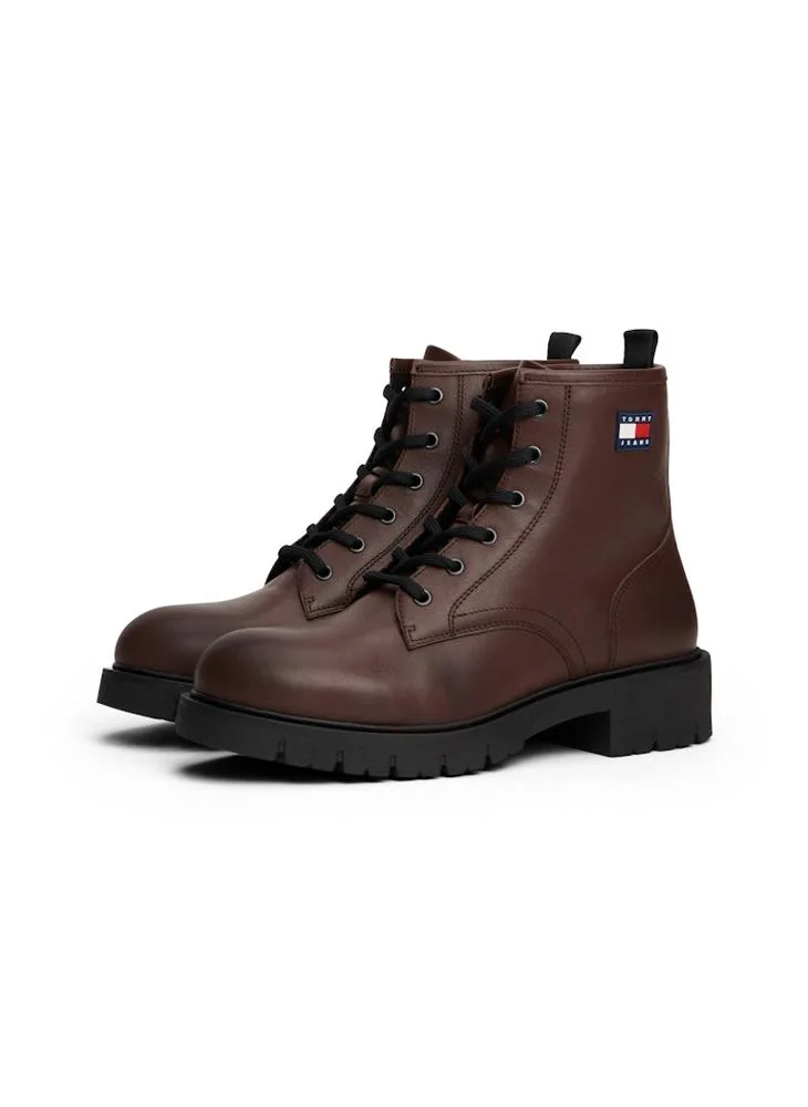TOMMY JEANS Leather Cleat Lace-Up Ankle Boots