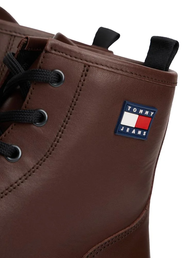 TOMMY JEANS Leather Cleat Lace-Up Ankle Boots