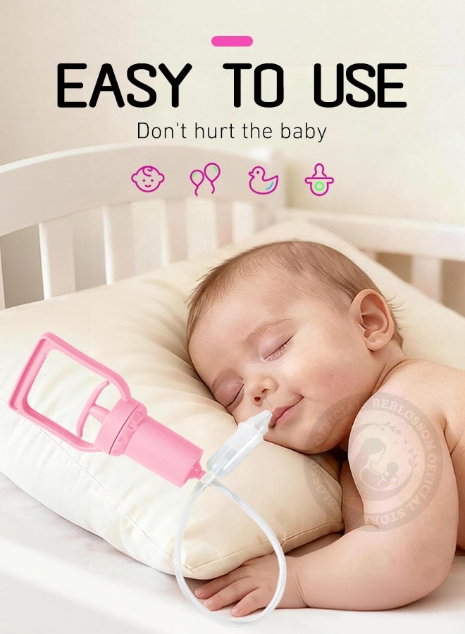 بيبلوسوم جهاز شفط مخاط الأنف للأطفال - شفاط أنف يدوي يعمل بالضغط السلبي، منظف احتقان الأنف مضاد للارتجاع للأطفال حديثي الولادة والأطفال الصغار (وردي) - Image 2