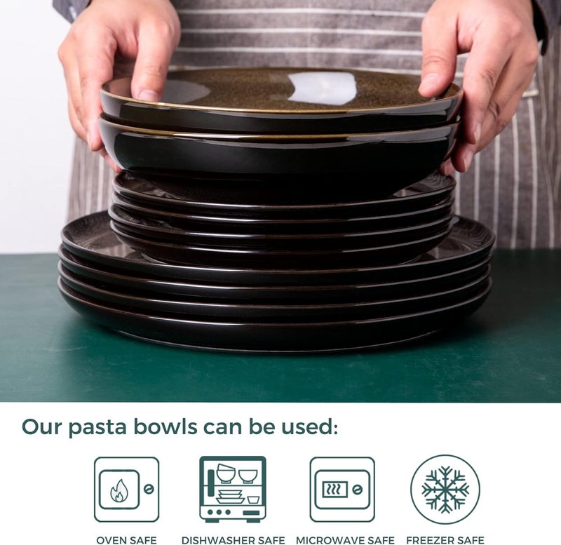 LERATIO Large Pasta Bowls38oz Ceramic Pasta Bowls90 Reactive Glaze Pasta Bowl Set of 6Microwave  DishwasherOven SafeWide Serving Bowls for SaladPastaFruitScratch ResistantCoffee - Image 3