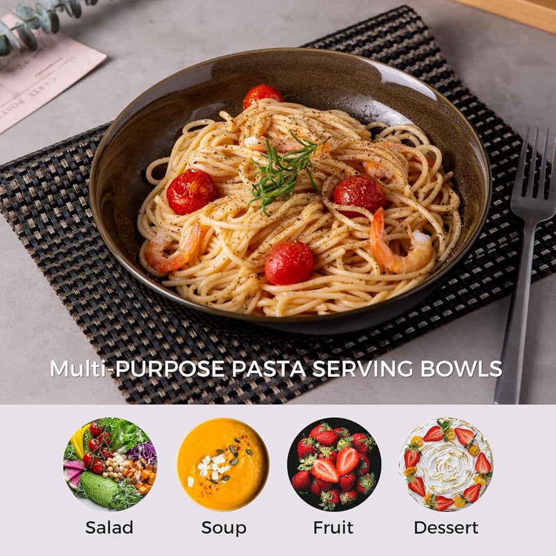 LERATIO Large Pasta Bowls38oz Ceramic Pasta Bowls90 Reactive Glaze Pasta Bowl Set of 6Microwave  DishwasherOven SafeWide Serving Bowls for SaladPastaFruitScratch ResistantCoffee - Image 4