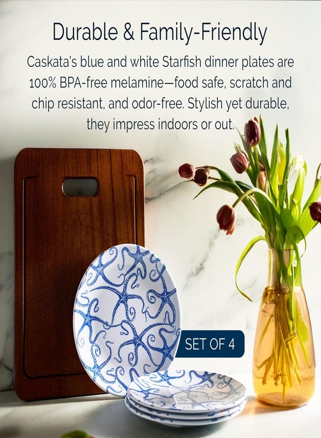 Caskata Starfish Melamine Dinner Plates, Set of 4 | Dinner Plates for Entertaining and Everyday Use | Perfect for Home, Beach, Pool and Gifting | Blue on White Color | 10.25 in - Image 4