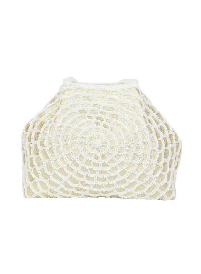 Dollar's Beaded Satin Evening Clutch Bag for Women RP09, Party and Wedding Handbag, Ethnic Ladies Purse, Sparkly Crystal Beadwork, Bridal Evening Hand Bag, Elegant Occasion Wear Bag (Cream) - Image 1
