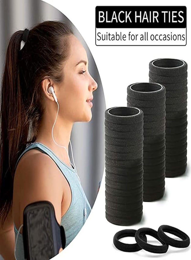 AEENAA 144 Pcs Black Hair Ties No Crease Elastic Seamless Hair Bands Not Damage for Thick Hair Ponytail Holders for Women Girls Kids Men Headbands Scrunchies Hair Elastics - Image 2