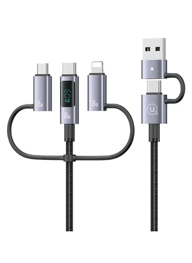 ELTRAZONE كابل شحن سريع 1.2م 60 واط 6 في 1 مع شاشة LED – كابل بيانات USB متعدد الموصلات للشحن السريع ونقل البيانات، غلاف PVC متين، متوافق مع أجهزة USB-C وLightning وMicro USB، مثالي للهواتف الذكية والأجهزة اللوحية والمزيد - Image 1
