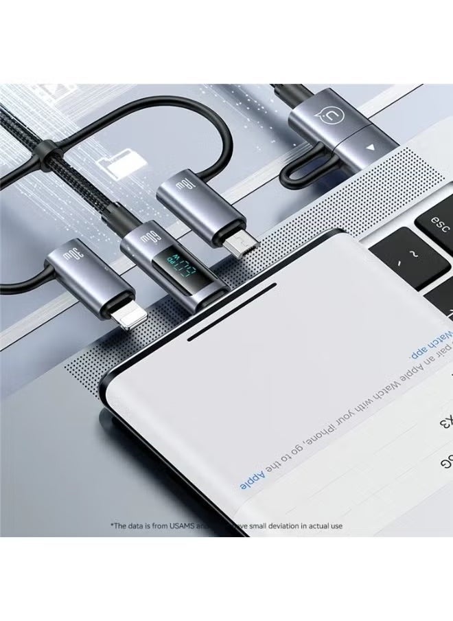 ELTRAZONE كابل شحن سريع 1.2م 60 واط 6 في 1 مع شاشة LED – كابل بيانات USB متعدد الموصلات للشحن السريع ونقل البيانات، غلاف PVC متين، متوافق مع أجهزة USB-C وLightning وMicro USB، مثالي للهواتف الذكية والأجهزة اللوحية والمزيد - Image 3