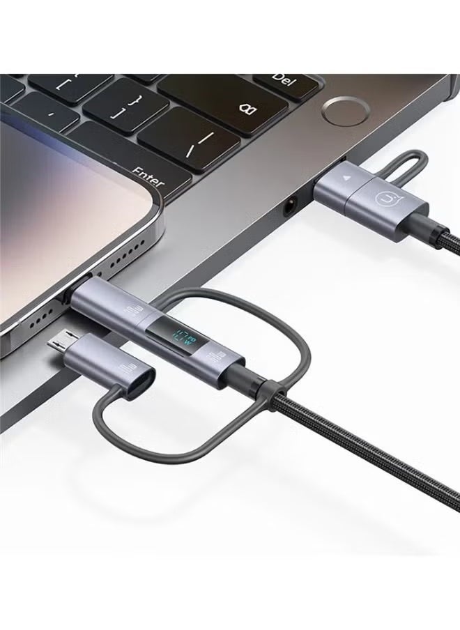 ELTRAZONE كابل شحن سريع 1.2م 60 واط 6 في 1 مع شاشة LED – كابل بيانات USB متعدد الموصلات للشحن السريع ونقل البيانات، غلاف PVC متين، متوافق مع أجهزة USB-C وLightning وMicro USB، مثالي للهواتف الذكية والأجهزة اللوحية والمزيد - Image 2