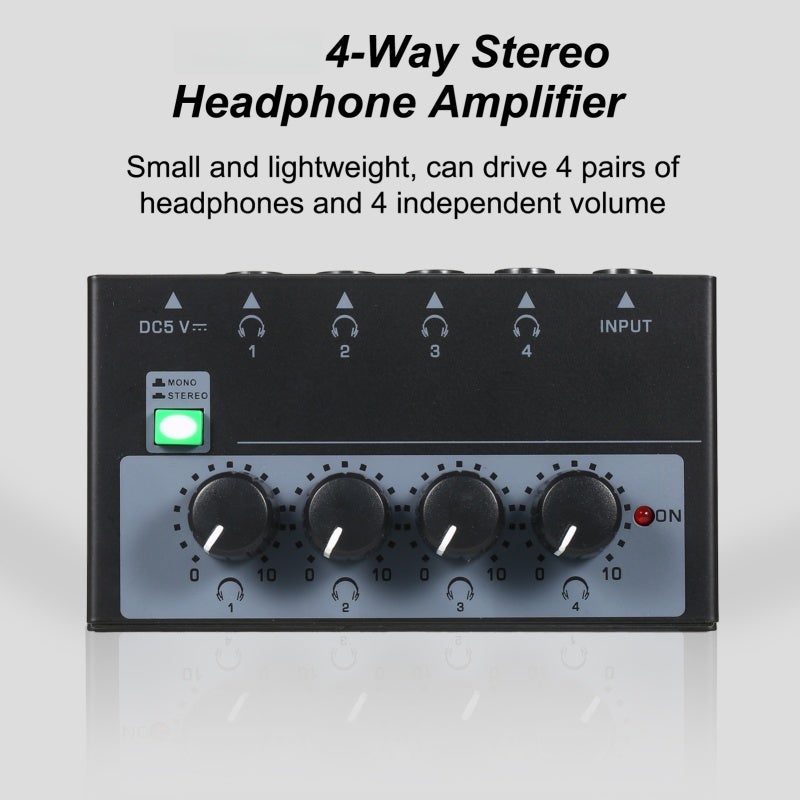 4 Channels Audio Amplifier High Quality Metal Sturdy Durable Mini Portable Lightweight Headphone Amplifier - Independent Volume Mono Stereo Control for Home Professional Podcasting Gaming Streaming - Image 5