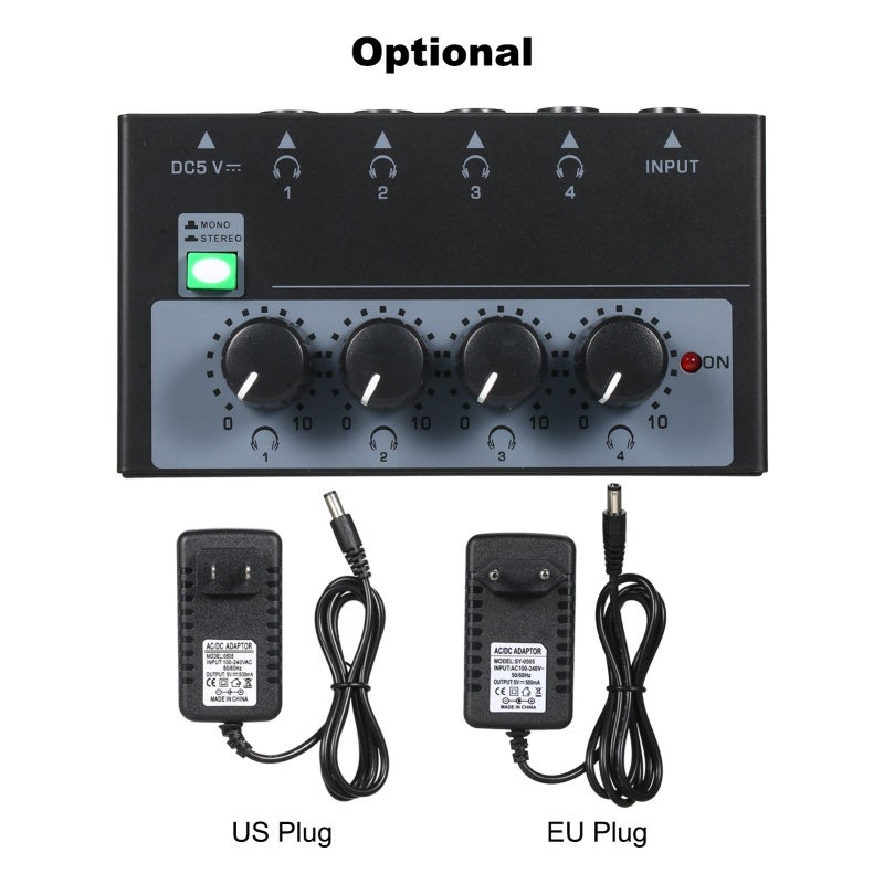 4 Channels Audio Amplifier High Quality Metal Sturdy Durable Mini Portable Lightweight Headphone Amplifier - Independent Volume Mono Stereo Control for Home Professional Podcasting Gaming Streaming - Image 4