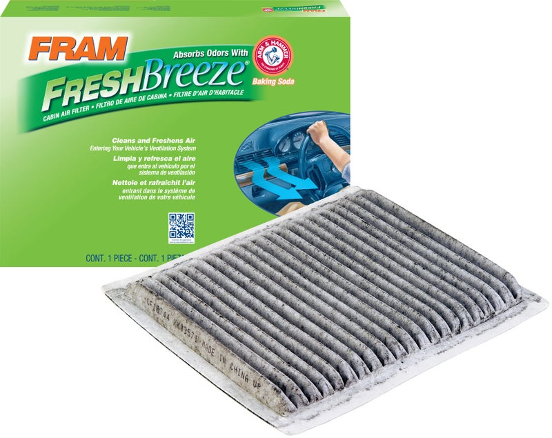 فلتر هواء المقصورة FRAM Fresh Breeze بديل لسيارات الركاب مع صودا الخبز من Arm and Hammer سهل التركيب CF10744 لمركبات ميتسوبيشي