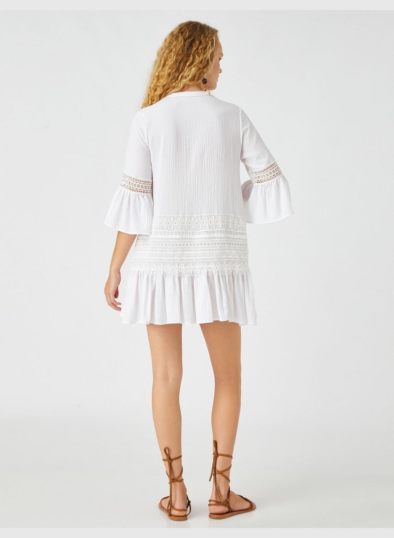 كوتون فستان أبيض قصير - Image 4