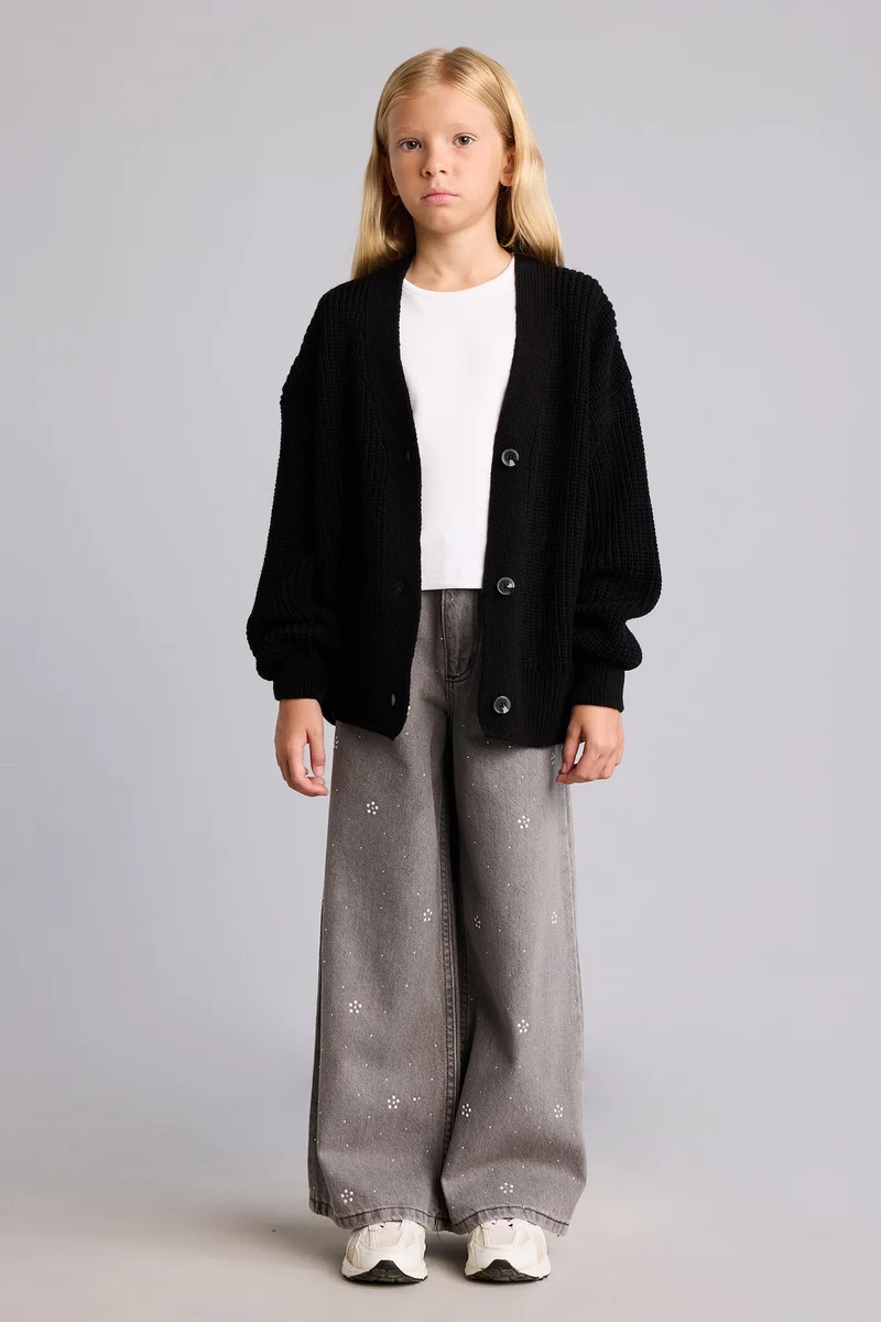 Defacto Girl Basic Ribbed Knit Cardigan