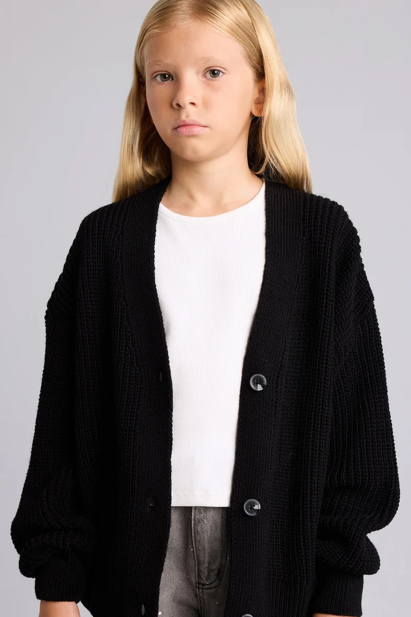 Defacto Girl Basic Ribbed Knit Cardigan