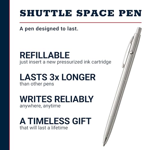 Fisher Space Pen Chrome Shuttle Pen Pressurized Ballpoint Pen Writes Upside Down and in Extreme Temperatures Smooth Black Ink Medium Point Gift Box Made in USA Used On Crewed Space Flights - Image 3