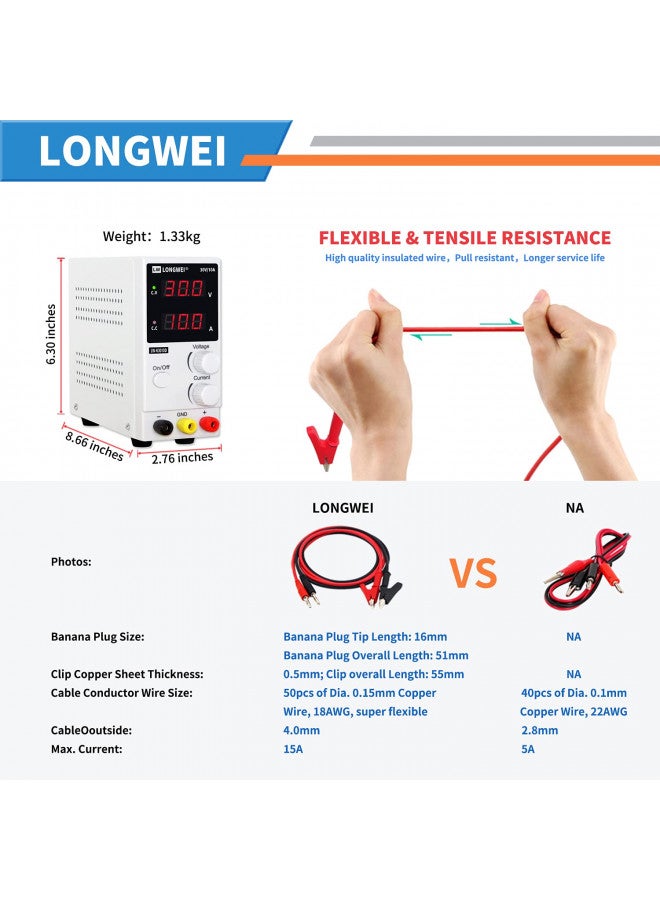 Longwei DC Power Supply Variable,0-30 V / 0-10 A LW-K3010D Adjustable Switching Regulated Power Supply Digital,with Alligator Leads US Power Cord Used for Spectrophotometer and lab Equipment Repair - Image 5