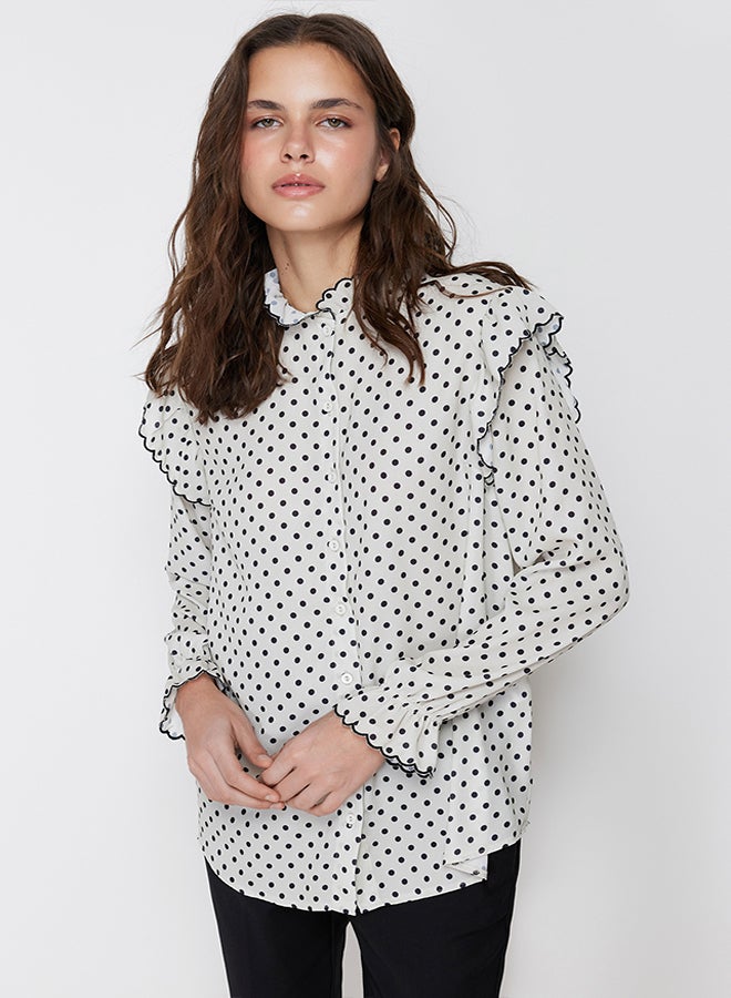 trendyol Stone Woven Polka Dot Chiffon Shirt TCTSS24TG00012 - Image 1