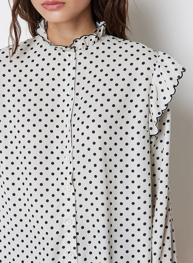 trendyol Stone Woven Polka Dot Chiffon Shirt TCTSS24TG00012 - Image 5