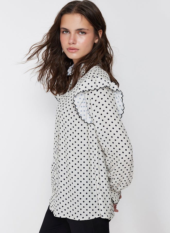 trendyol Stone Woven Polka Dot Chiffon Shirt TCTSS24TG00012 - Image 3