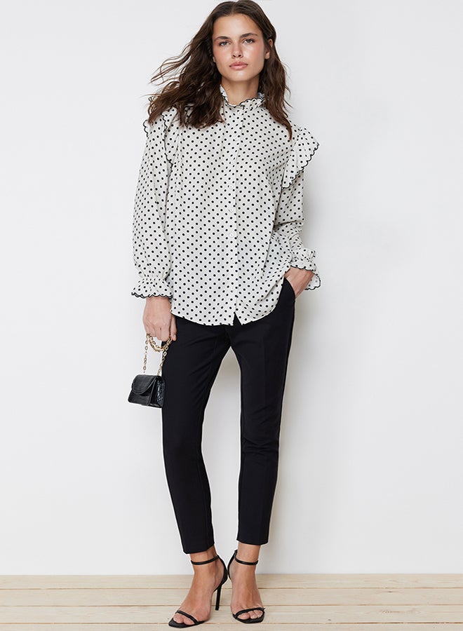 trendyol Stone Woven Polka Dot Chiffon Shirt TCTSS24TG00012 - Image 2