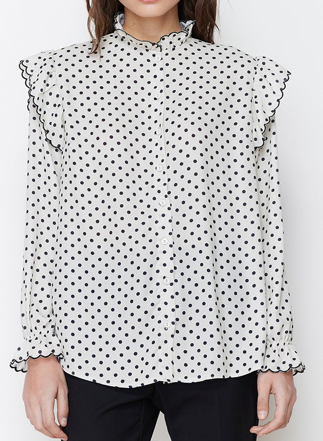 trendyol Stone Woven Polka Dot Chiffon Shirt TCTSS24TG00012 - Image 4