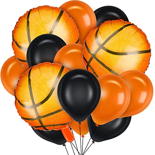 Charniol 5 Pcs Basketball Aluminum Foil Balloons and 20 Pcs Latex Balloons in Black and Orange Set for Basketball Birthday Party Decorations Baby Shower - Image 1