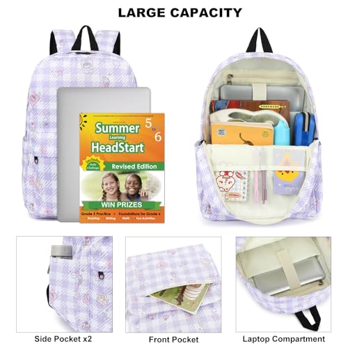 Dezcrab Kids Backpack for Girls Teens School Bags Bookbags Set with Lunch Bag Pencil Case Cute Checkered Purple - Image 3