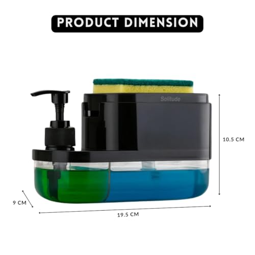 Solitude 3-in-1 Plastic Soap Dispenser with Handwash Pump & Sponge Holder | Dual Liquid Dish Soap Dispenser for Kitchen Sink & Bathroom Countertop (Multicolor) - Image 3